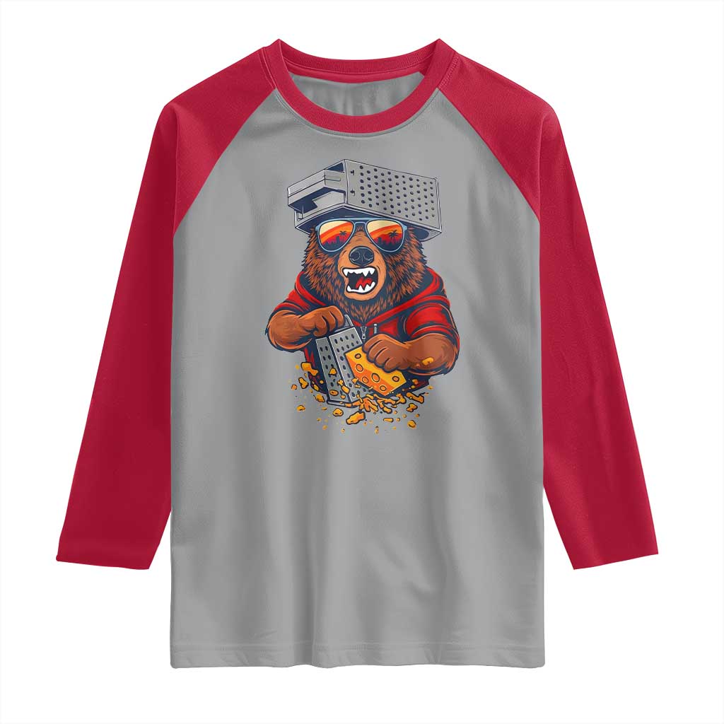Angry Bear Grating Cheese Raglan Shirt Grater Rage Crushing for Fierce Football Fans TS02 Sport Gray Red Print Your Wear