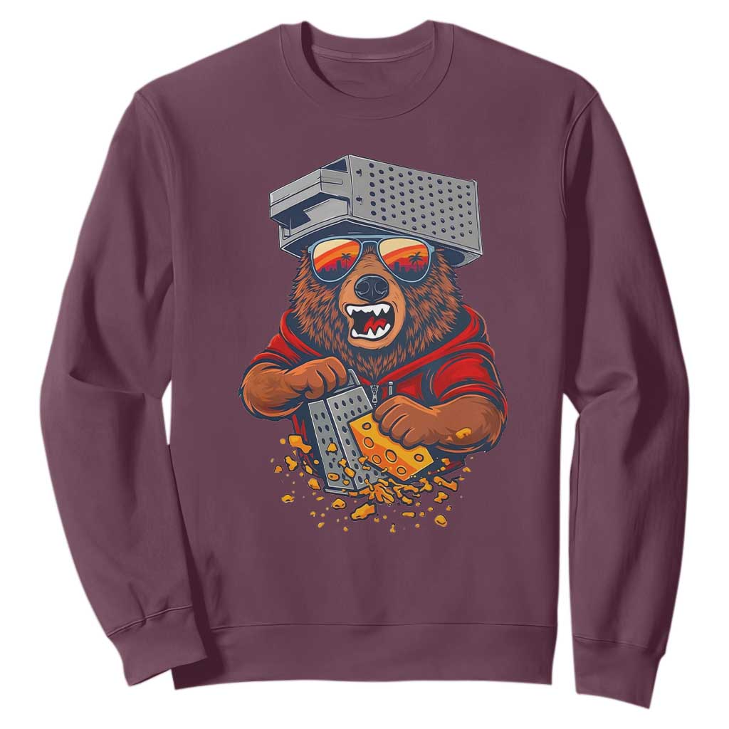 Angry Bear Grating Cheese Sweatshirt Grater Rage Crushing for Fierce Football Fans TS02 Maroon Print Your Wear