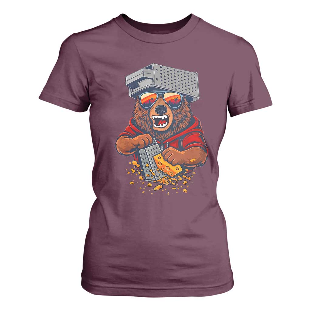 Angry Bear Grating Cheese T Shirt For Women Grater Rage Crushing for Fierce Football Fans TS02 Maroon Print Your Wear