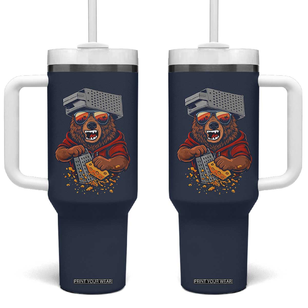 Angry Bear Grating Cheese Tumbler With Handle Grater Rage Crushing for Fierce Football Fans TS02 One Size: 40 oz Navy Print Your Wear