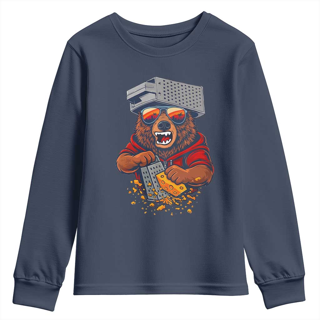 Angry Bear Grating Cheese Youth Sweatshirt Grater Rage Crushing for Fierce Football Fans TS02 Navy Print Your Wear