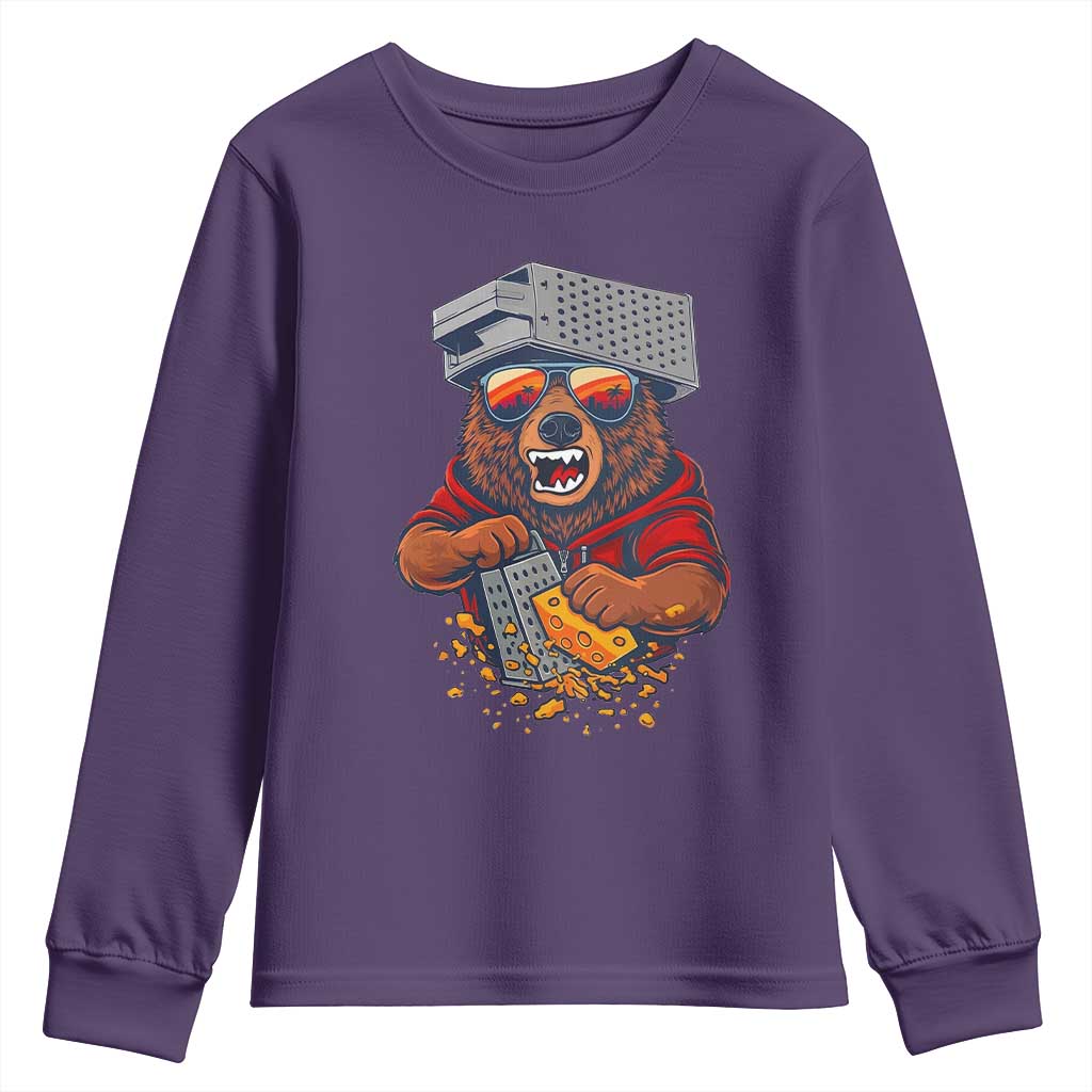Angry Bear Grating Cheese Youth Sweatshirt Grater Rage Crushing for Fierce Football Fans TS02 Purple Print Your Wear