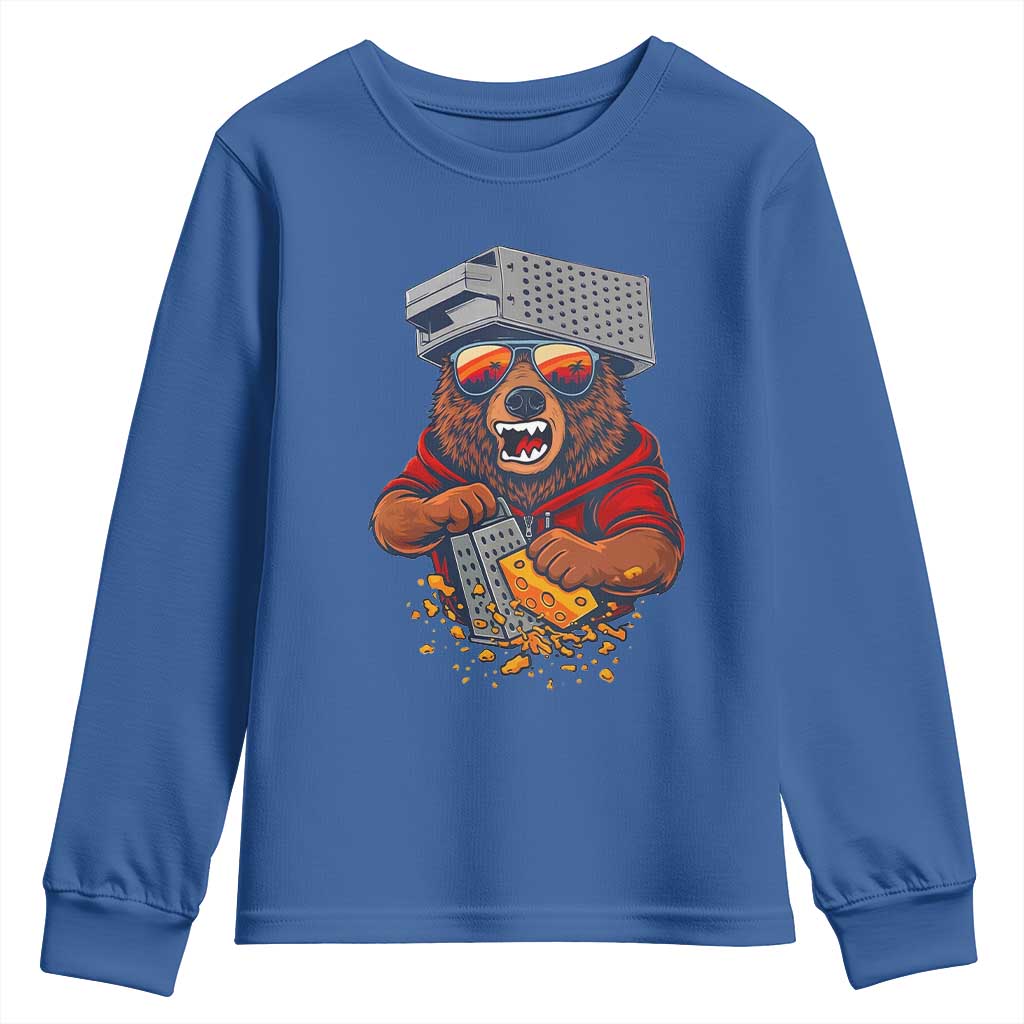 Angry Bear Grating Cheese Youth Sweatshirt Grater Rage Crushing for Fierce Football Fans TS02 Royal Blue Print Your Wear