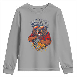 Angry Bear Grating Cheese Youth Sweatshirt Grater Rage Crushing for Fierce Football Fans TS02 Sport Gray Print Your Wear