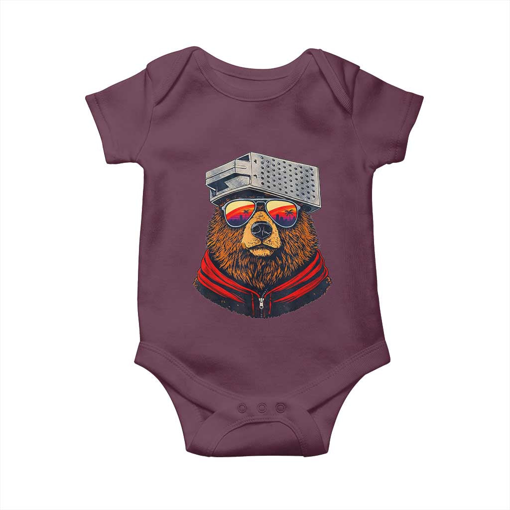 Cheese Grater Bear in Beast Mode Baby Onesie Funny Rivalry Art for Hardcore Football Fans TS02 Maroon Print Your Wear