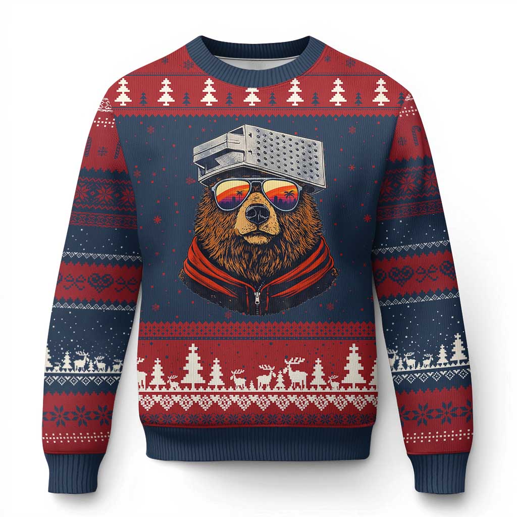 Cheese Grater Bear in Beast Mode Ugly Christmas Sweater Funny Rivalry Art for Hardcore Football Fans TS02 Navy Red Print Your Wear