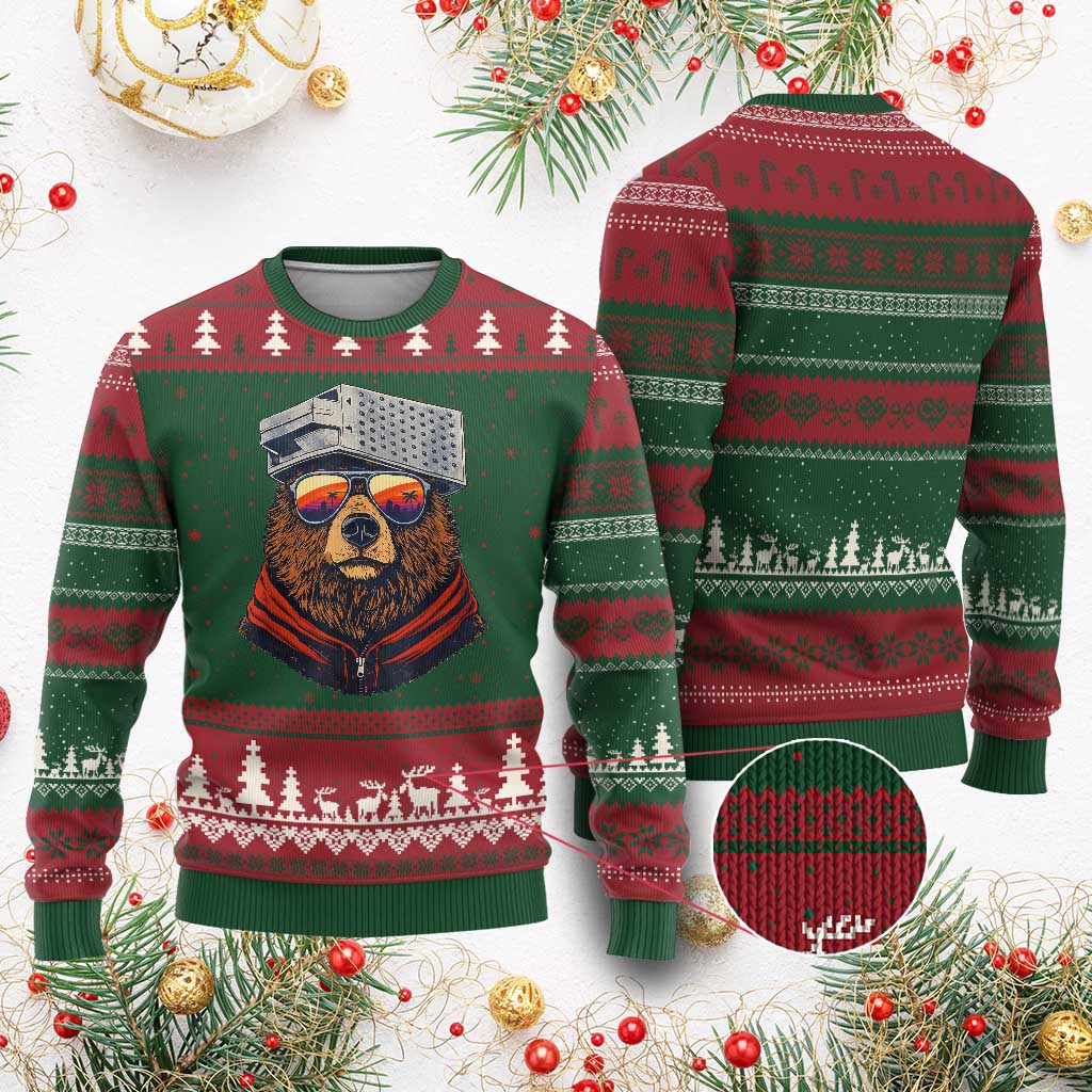 Cheese Grater Bear in Beast Mode Ugly Christmas Sweater Funny Rivalry Art for Hardcore Football Fans TS02 Red Green Print Your Wear