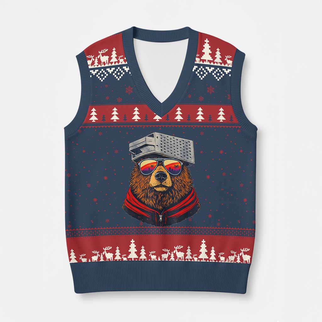 Cheese Grater Bear in Beast Mode V-Neck Knit Sweater Vest Funny Rivalry Art for Hardcore Football Fans TS02 Navy Red Print Your Wear