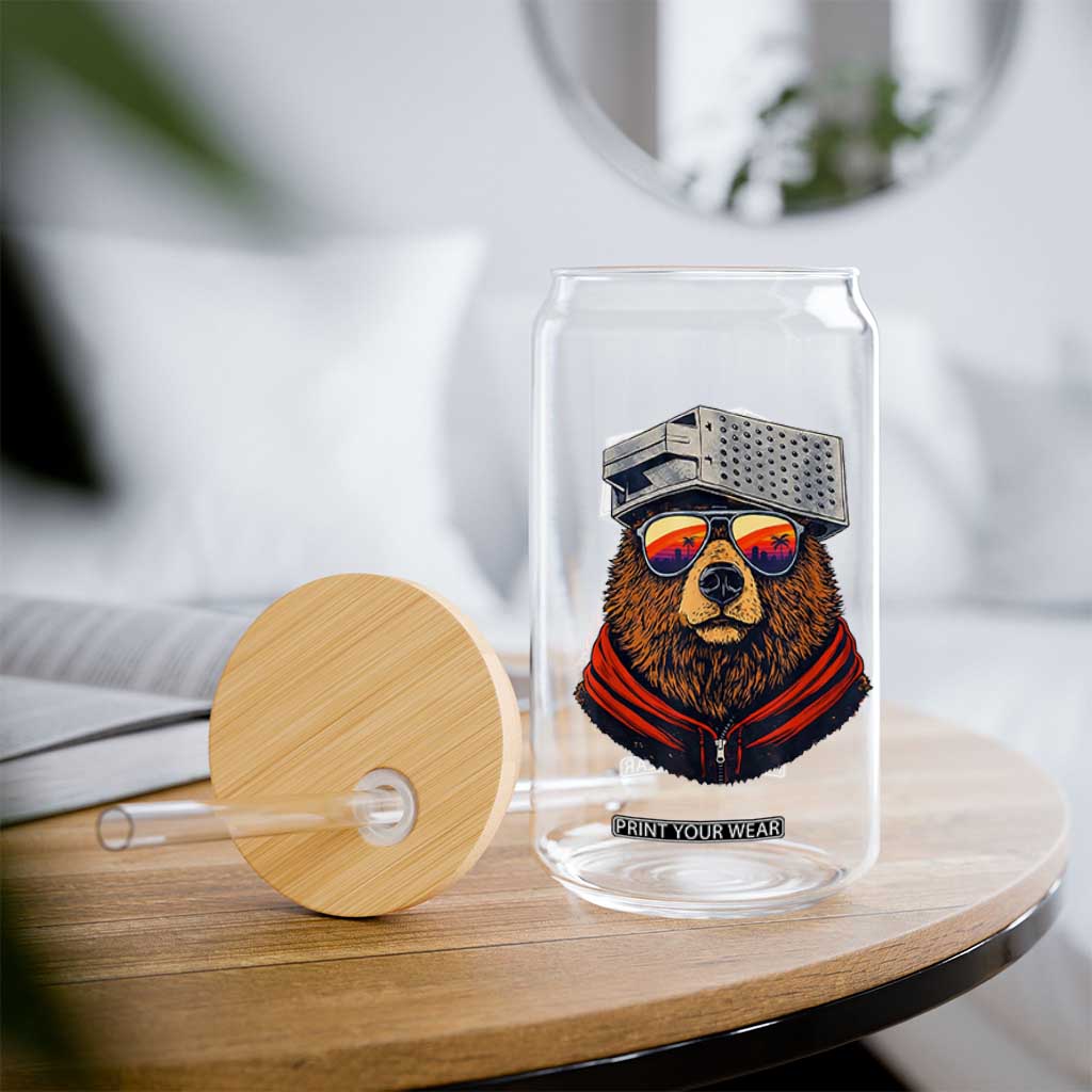 Cheese Grater Bear in Beast Mode Glass Can Funny Rivalry Art for Hardcore Football Fans TS02 Print Your Wear