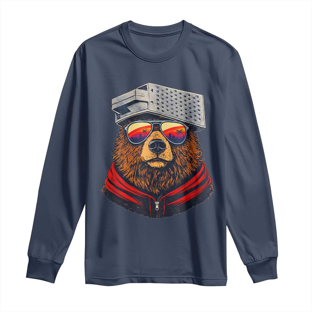 Cheese Grater Bear in Beast Mode Long Sleeve Shirt Funny Rivalry Art for Hardcore Football Fans TS02 Navy Print Your Wear