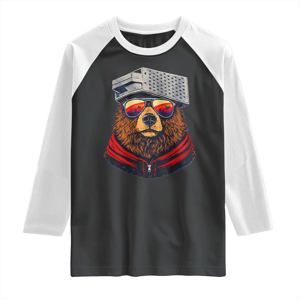 Cheese Grater Bear in Beast Mode Raglan Shirt Funny Rivalry Art for Hardcore Football Fans TS02 Black White Print Your Wear