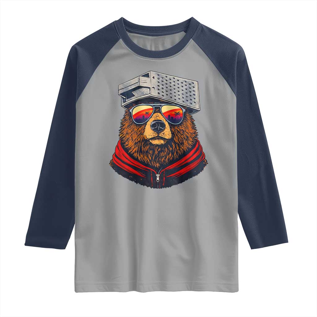 Cheese Grater Bear in Beast Mode Raglan Shirt Funny Rivalry Art for Hardcore Football Fans TS02 Sport Gray Navy Print Your Wear
