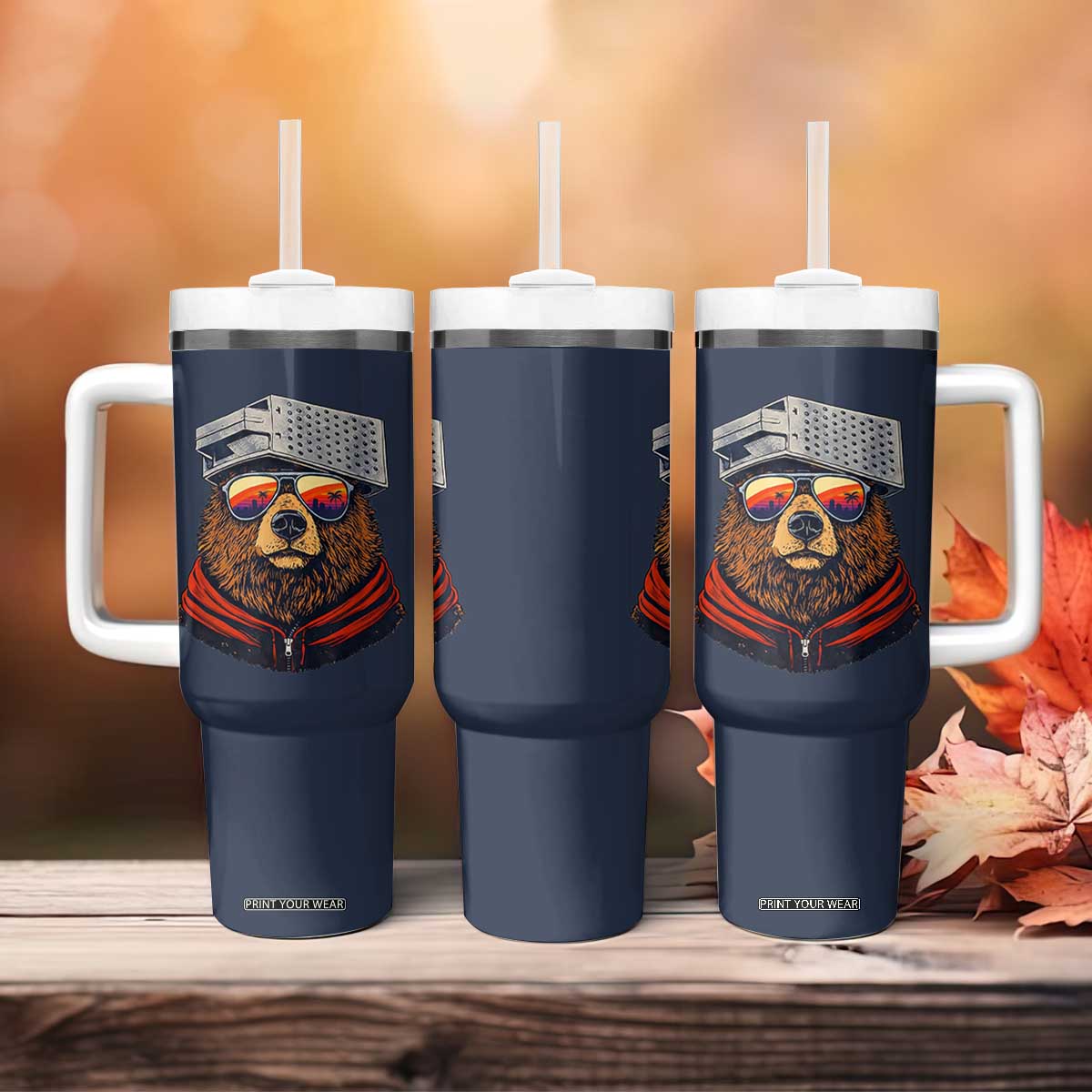Cheese Grater Bear in Beast Mode Tumbler With Handle Funny Rivalry Art for Hardcore Football Fans TS02 Print Your Wear