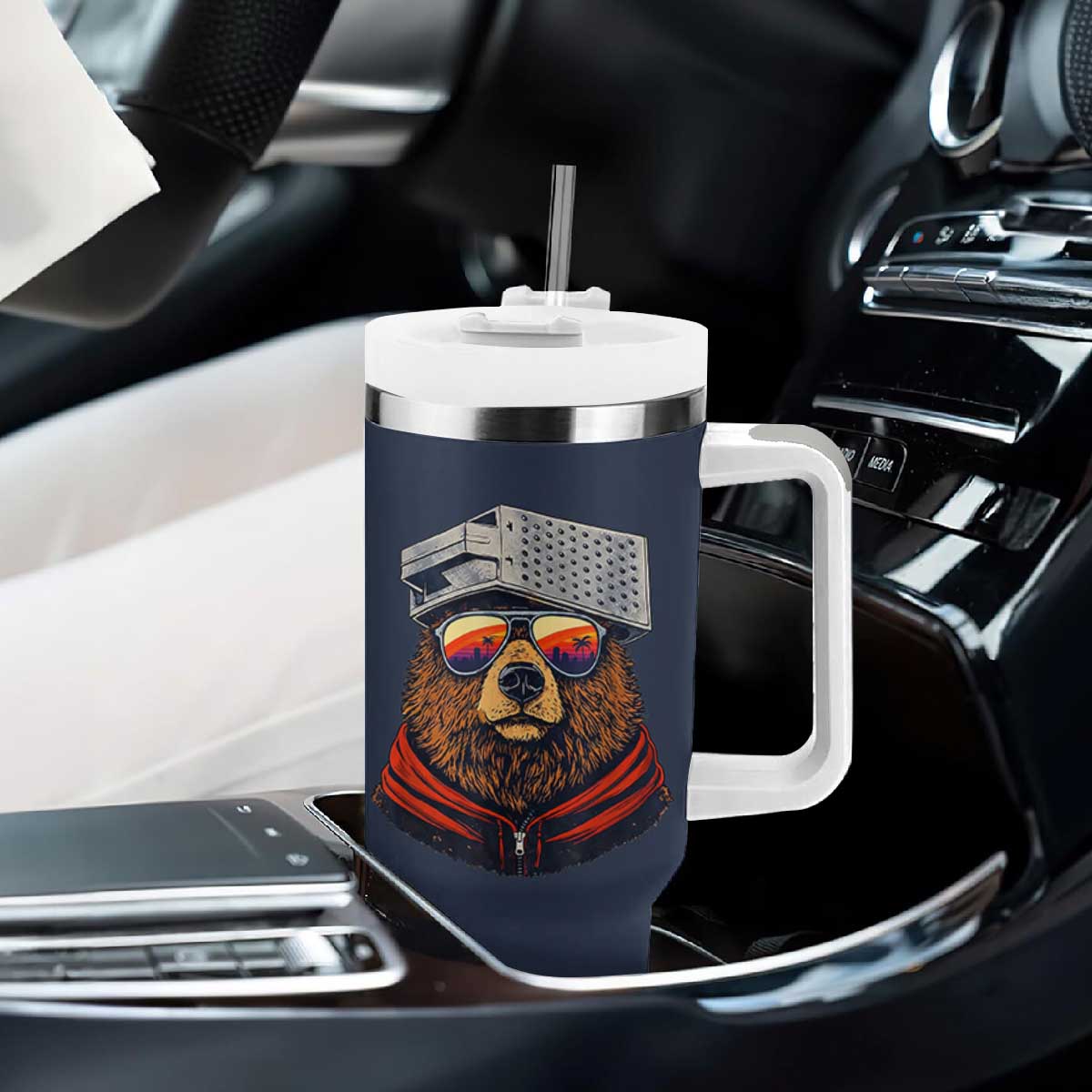 Cheese Grater Bear in Beast Mode Tumbler With Handle Funny Rivalry Art for Hardcore Football Fans TS02 Print Your Wear