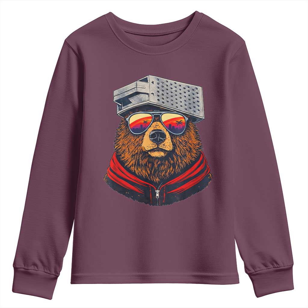 Cheese Grater Bear in Beast Mode Youth Sweatshirt Funny Rivalry Art for Hardcore Football Fans TS02 Maroon Print Your Wear