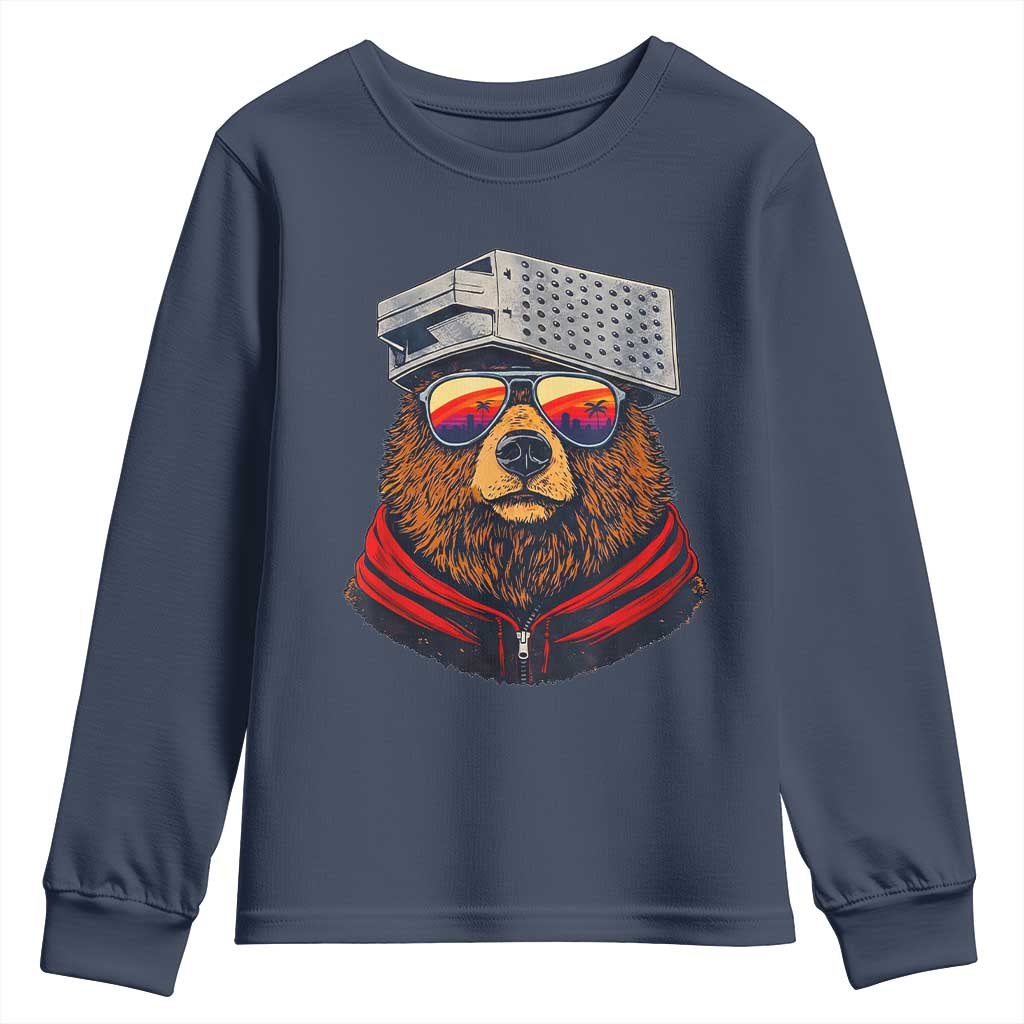 Cheese Grater Bear in Beast Mode Youth Sweatshirt Funny Rivalry Art for Hardcore Football Fans TS02 Navy Print Your Wear
