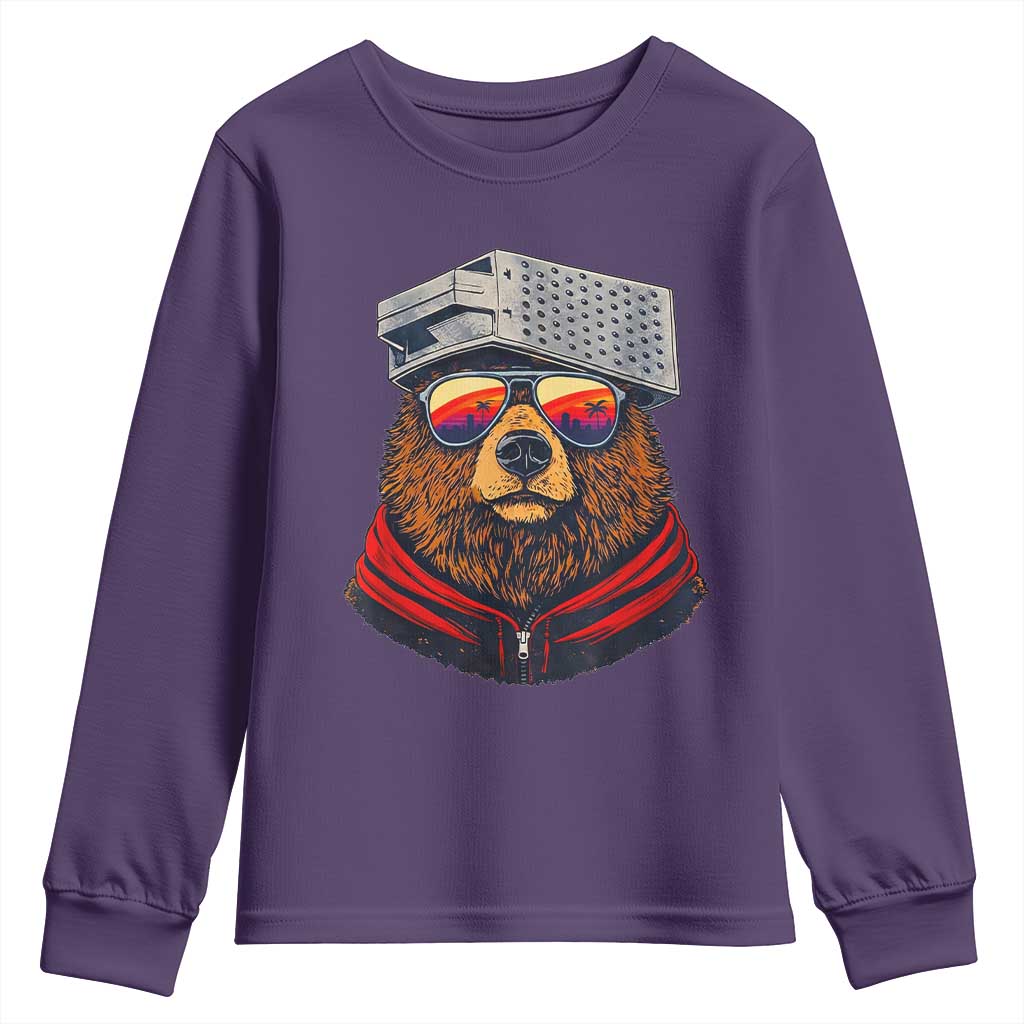 Cheese Grater Bear in Beast Mode Youth Sweatshirt Funny Rivalry Art for Hardcore Football Fans TS02 Purple Print Your Wear