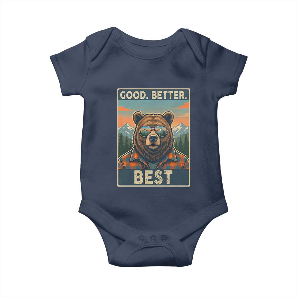Good Better Best Motivational Hiking Bear Baby Onesie Outdoor Adventure Poster Graphic TS02 Navy Print Your Wear