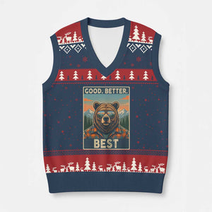 Good Better Best Motivational Hiking Bear V-Neck Knit Sweater Vest Outdoor Adventure Poster Graphic TS02 Navy Red Print Your Wear