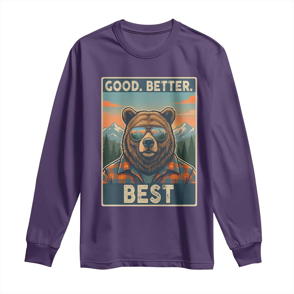 Good Better Best Motivational Hiking Bear Long Sleeve Shirt Outdoor Adventure Poster Graphic TS02 Purple Print Your Wear