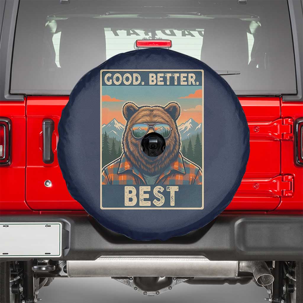Good Better Best Motivational Hiking Bear Spare Tire Cover Outdoor Adventure Poster Graphic TS02 Navy Print Your Wear