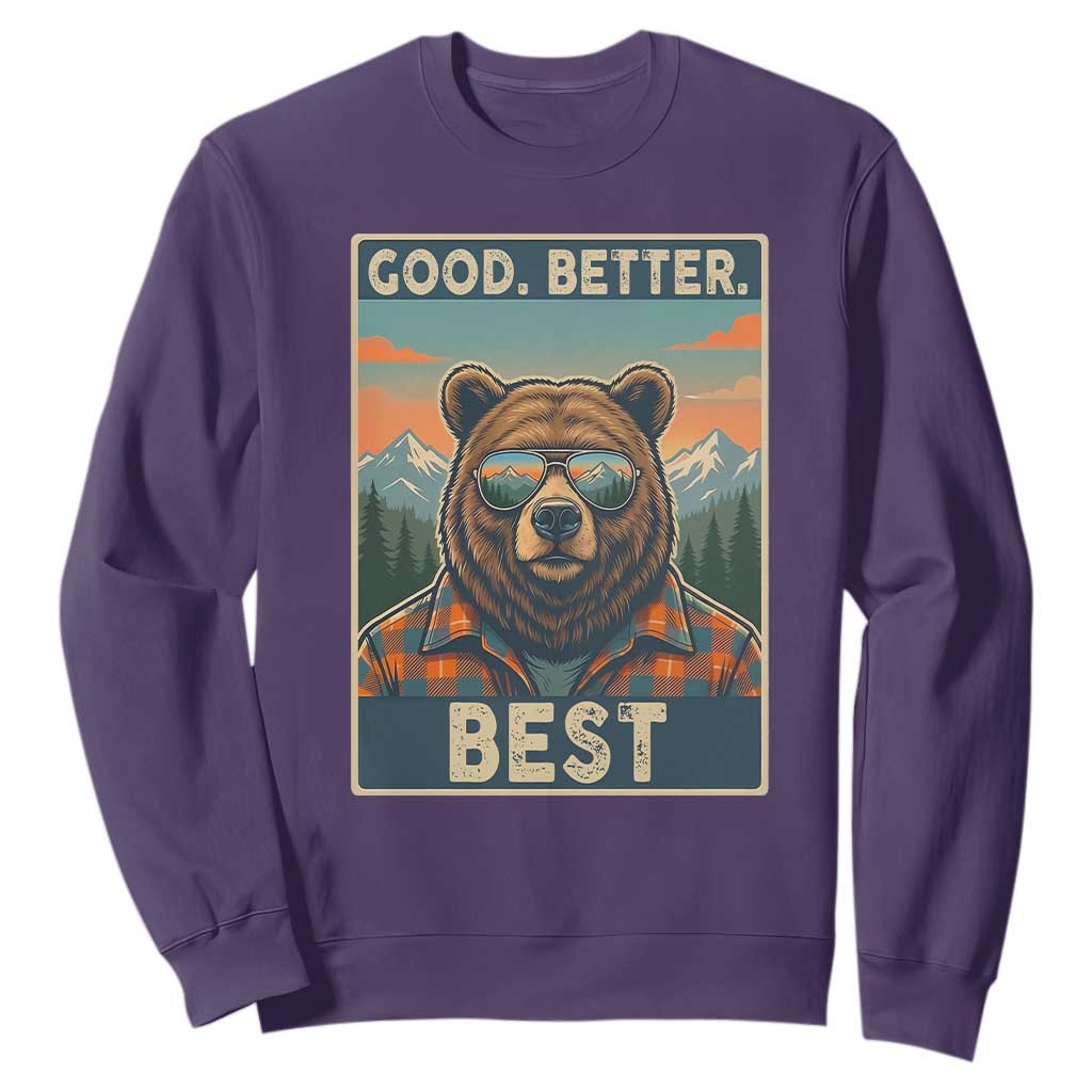 Good Better Best Motivational Hiking Bear Sweatshirt Outdoor Adventure Poster Graphic TS02 Purple Print Your Wear