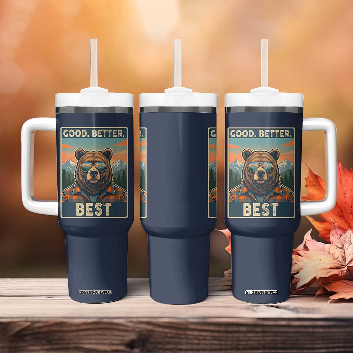 Good Better Best Motivational Hiking Bear Tumbler With Handle Outdoor Adventure Poster Graphic TS02 Print Your Wear