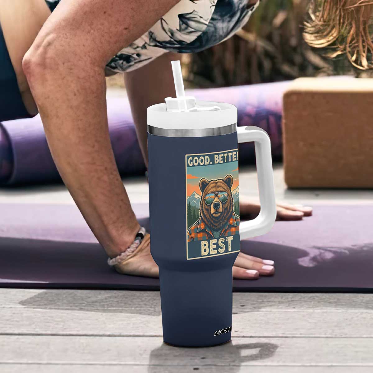 Good Better Best Motivational Hiking Bear Tumbler With Handle Outdoor Adventure Poster Graphic TS02 Print Your Wear