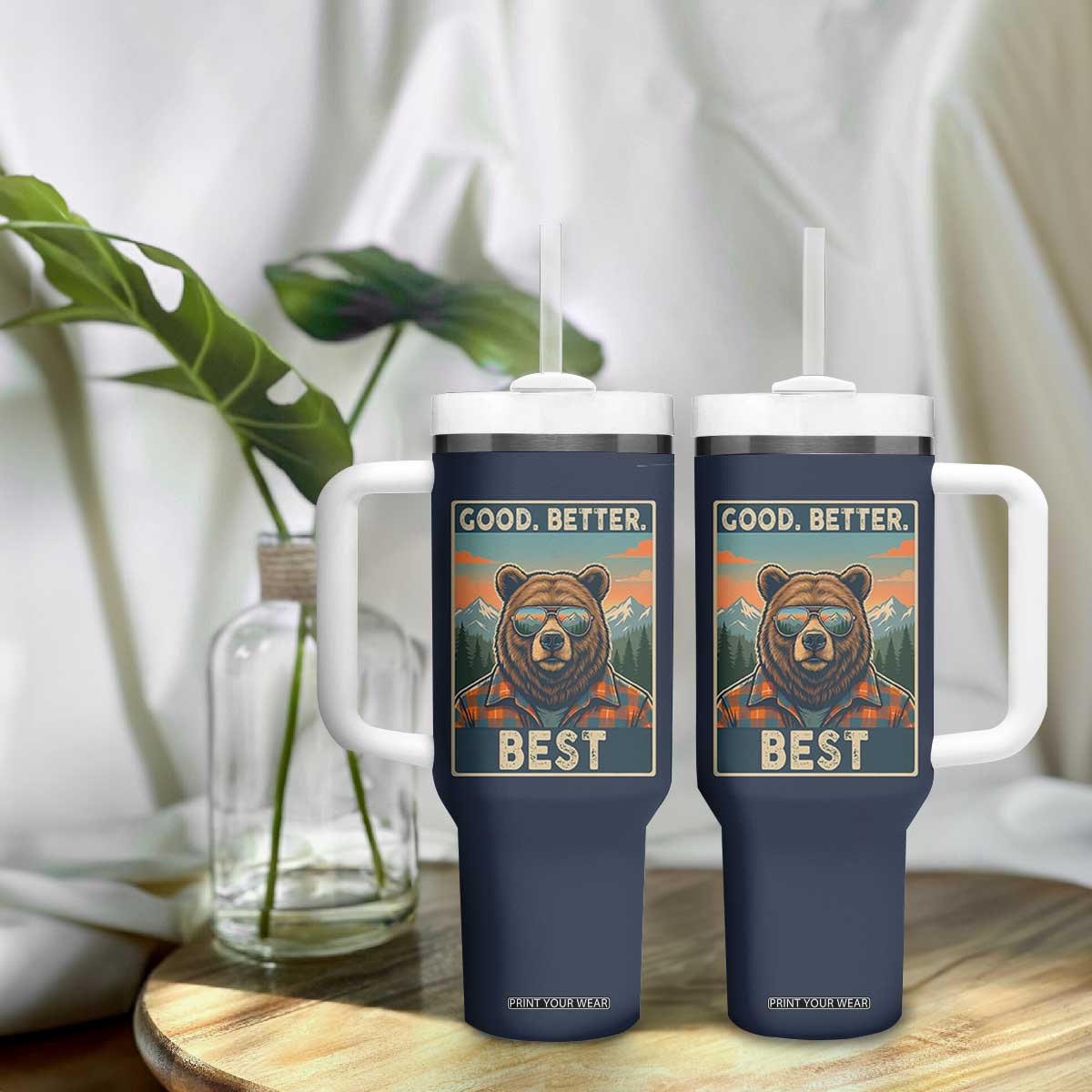Good Better Best Motivational Hiking Bear Tumbler With Handle Outdoor Adventure Poster Graphic TS02 Print Your Wear