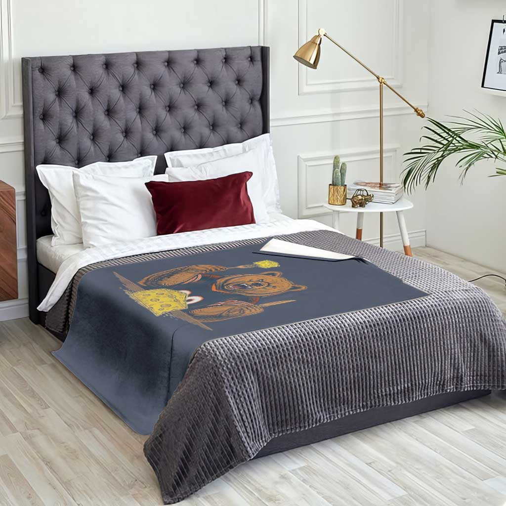 Fierce Bear Eating Cheese Throw Blanket Let's Eat Cheese Funny Sports Rivalry TS02 Print Your Wear