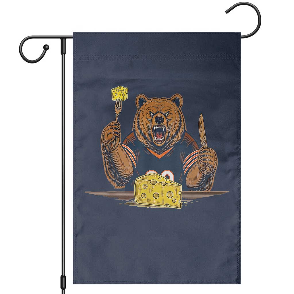 Fierce Bear Eating Cheese Garden Flag Let's Eat Cheese Funny Sports Rivalry TS02 Navy Print Your Wear