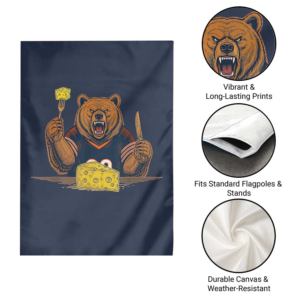 Fierce Bear Eating Cheese Garden Flag Let's Eat Cheese Funny Sports Rivalry TS02 Print Your Wear