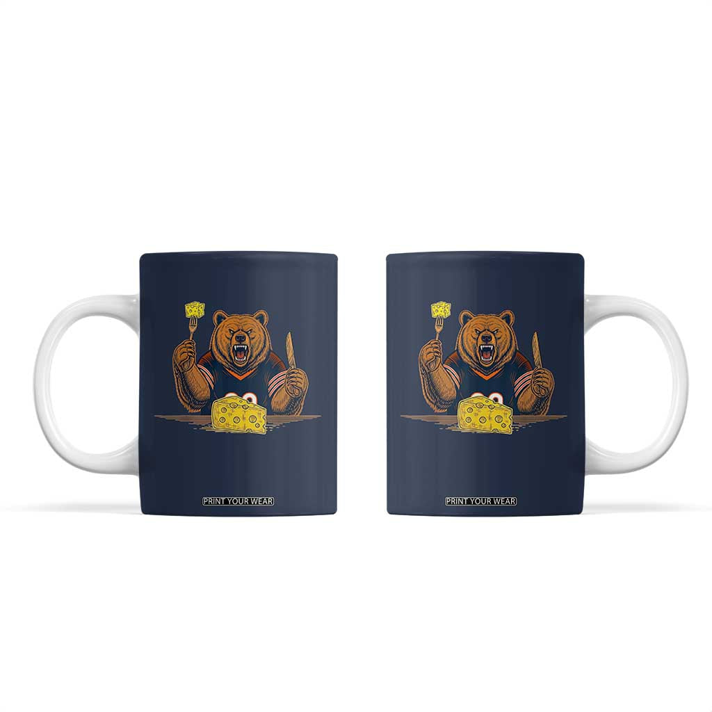 Fierce Bear Eating Cheese Coffee Mug Let's Eat Cheese Funny Sports Rivalry TS02 Navy Print Your Wear