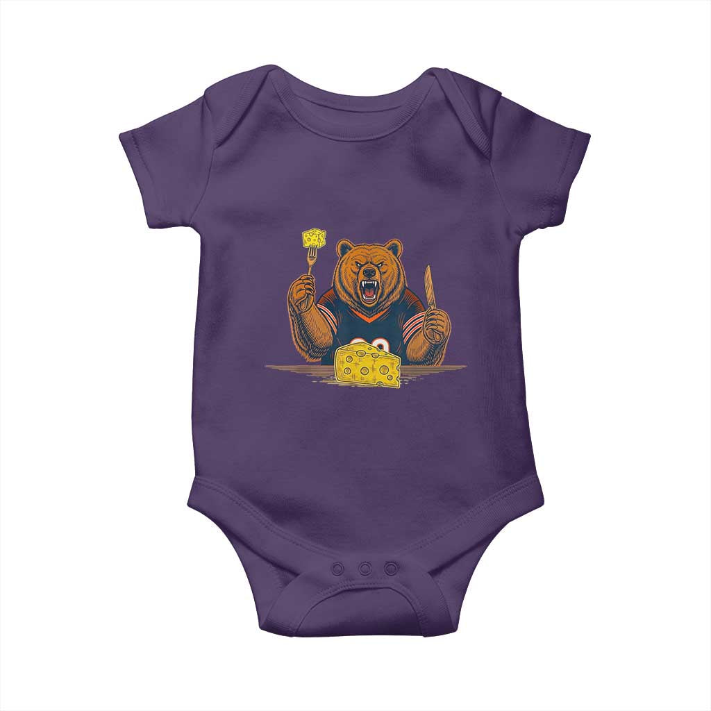 Fierce Bear Eating Cheese Baby Onesie Let's Eat Cheese Funny Sports Rivalry TS02 Purple Print Your Wear