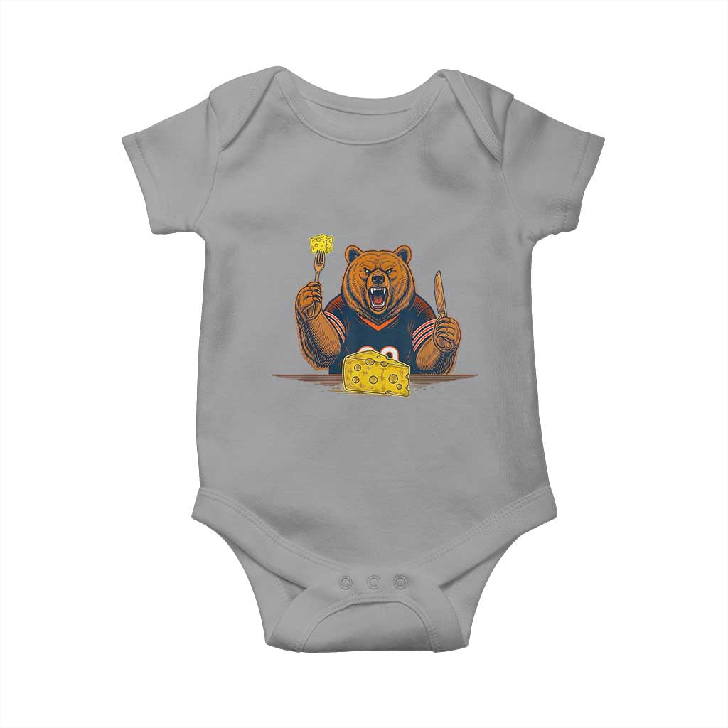 Fierce Bear Eating Cheese Baby Onesie Let's Eat Cheese Funny Sports Rivalry TS02 Sport Gray Print Your Wear