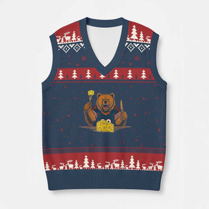 Fierce Bear Eating Cheese V-Neck Knit Sweater Vest Let's Eat Cheese Funny Sports Rivalry TS02 Navy Red Print Your Wear