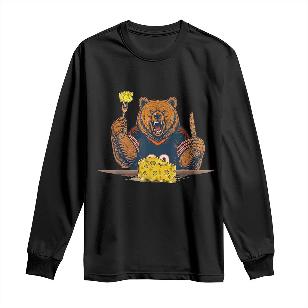 Fierce Bear Eating Cheese Long Sleeve Shirt Let's Eat Cheese Funny Sports Rivalry TS02 Black Print Your Wear