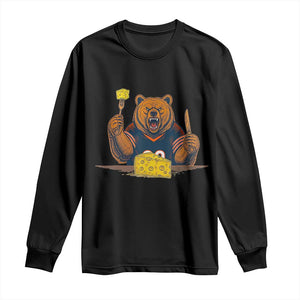 Fierce Bear Eating Cheese Long Sleeve Shirt Let's Eat Cheese Funny Sports Rivalry TS02 Black Print Your Wear