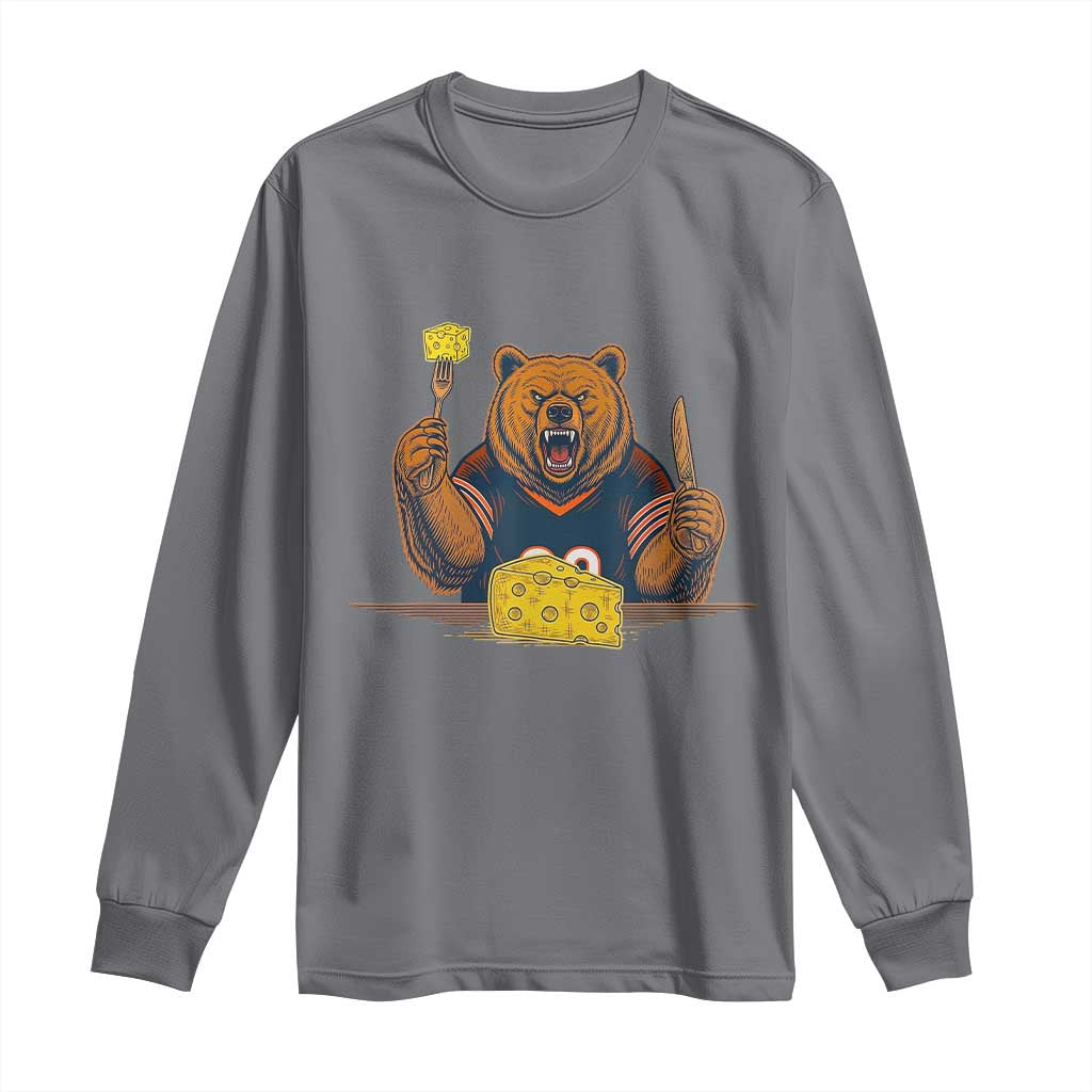 Fierce Bear Eating Cheese Long Sleeve Shirt Let's Eat Cheese Funny Sports Rivalry TS02 Charcoal Print Your Wear