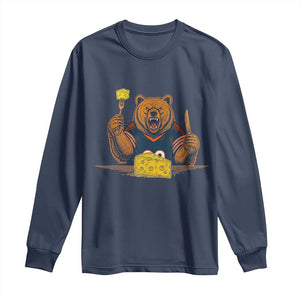 Fierce Bear Eating Cheese Long Sleeve Shirt Let's Eat Cheese Funny Sports Rivalry TS02 Navy Print Your Wear