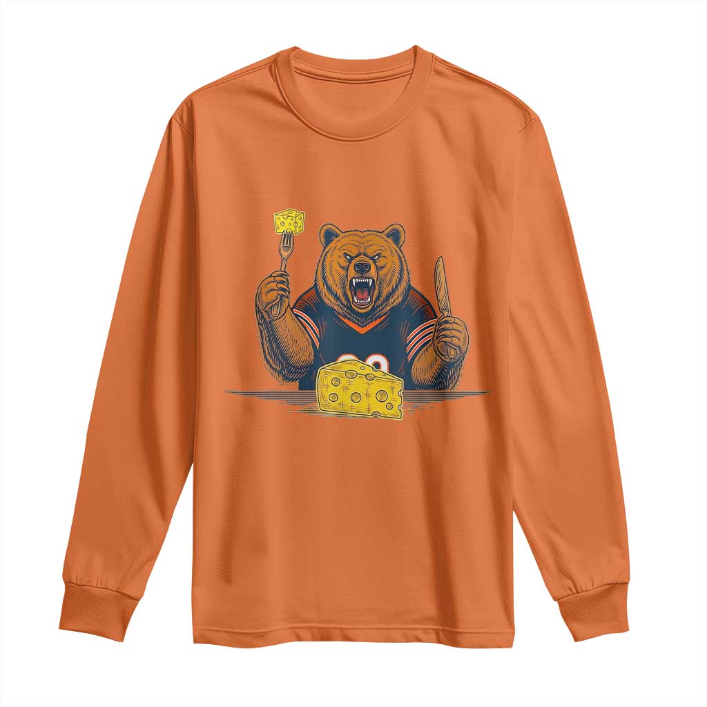 Fierce Bear Eating Cheese Long Sleeve Shirt Let's Eat Cheese Funny Sports Rivalry TS02 Orange Print Your Wear