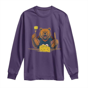 Fierce Bear Eating Cheese Long Sleeve Shirt Let's Eat Cheese Funny Sports Rivalry TS02 Purple Print Your Wear