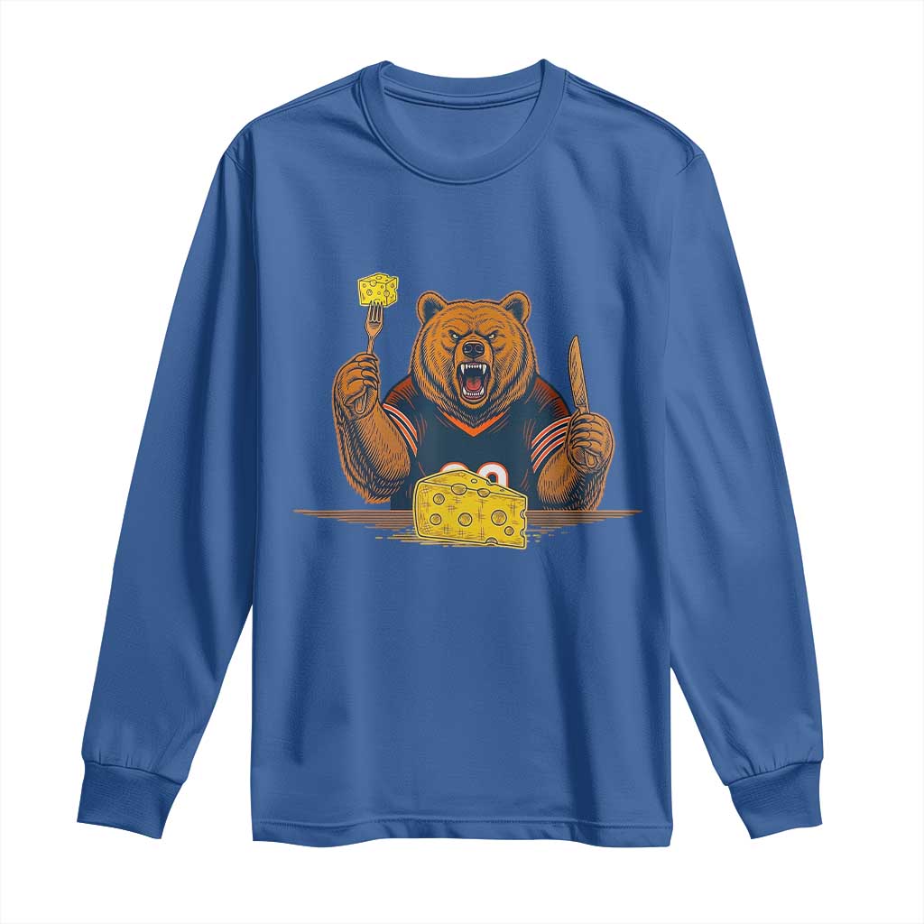 Fierce Bear Eating Cheese Long Sleeve Shirt Let's Eat Cheese Funny Sports Rivalry TS02 Royal Blue Print Your Wear