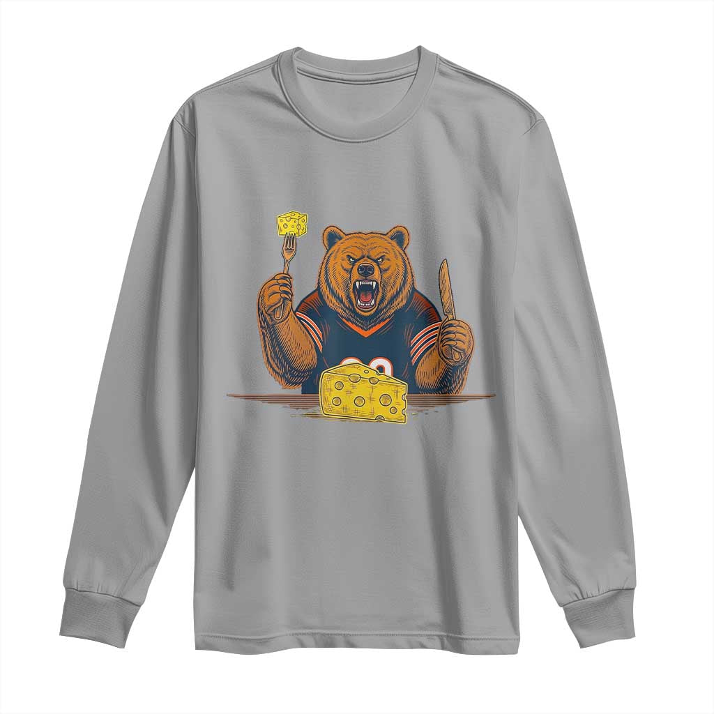 Fierce Bear Eating Cheese Long Sleeve Shirt Let's Eat Cheese Funny Sports Rivalry TS02 Sport Gray Print Your Wear