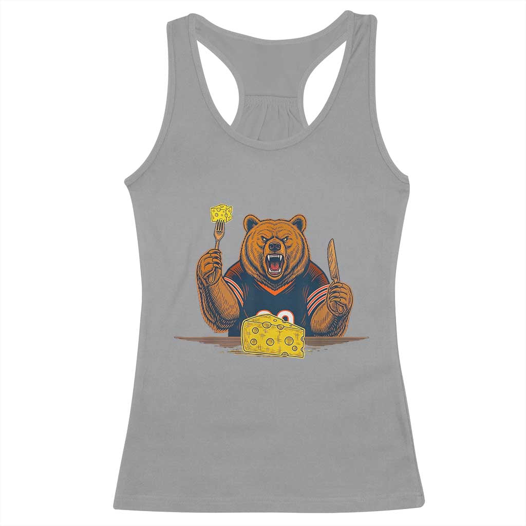 Fierce Bear Eating Cheese Racerback Tank Top Let's Eat Cheese Funny Sports Rivalry TS02 Sport Gray Print Your Wear