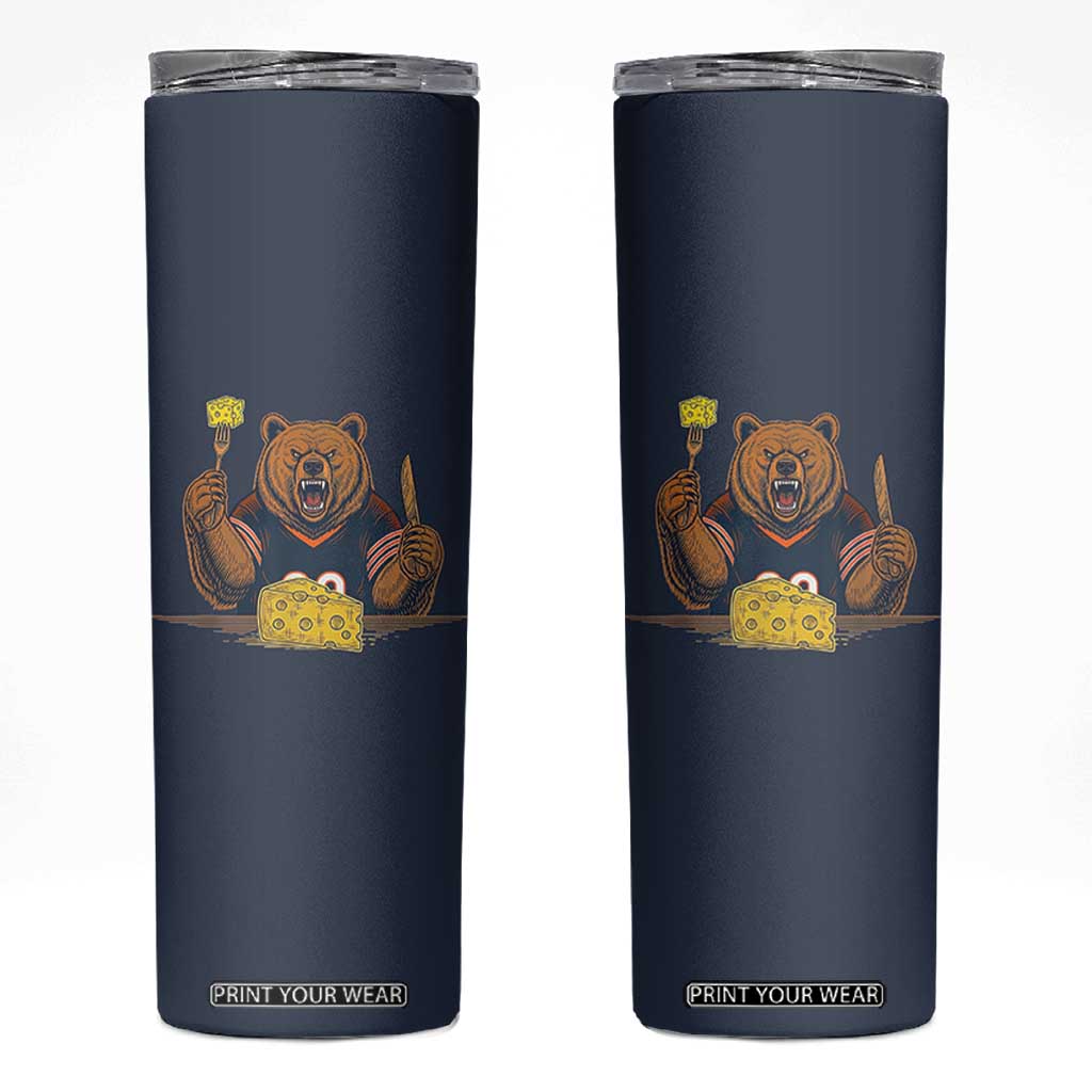 Fierce Bear Eating Cheese Skinny Tumbler Let's Eat Cheese Funny Sports Rivalry TS02 Navy Print Your Wear