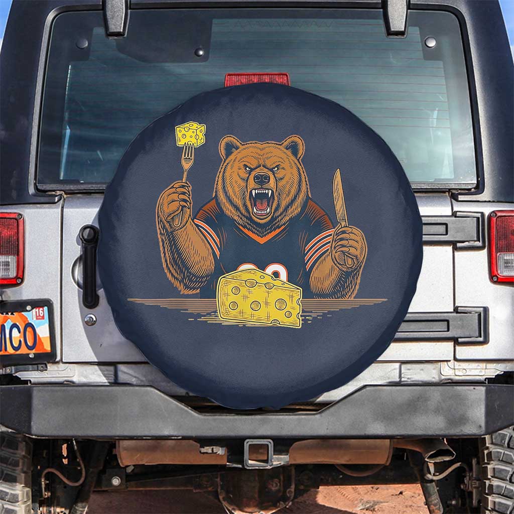 Fierce Bear Eating Cheese Spare Tire Cover Let's Eat Cheese Funny Sports Rivalry TS02 No hole Navy Print Your Wear