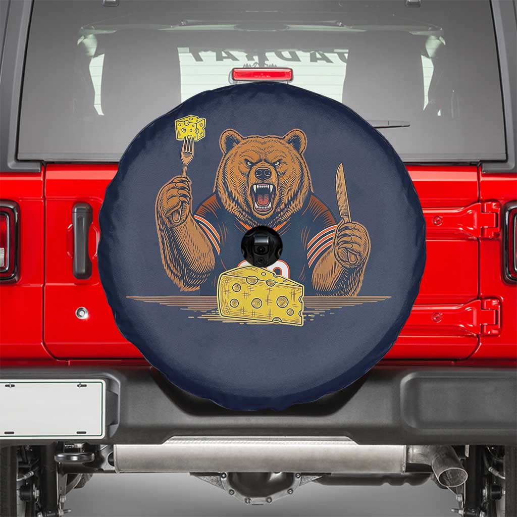 Fierce Bear Eating Cheese Spare Tire Cover Let's Eat Cheese Funny Sports Rivalry TS02 Navy Print Your Wear