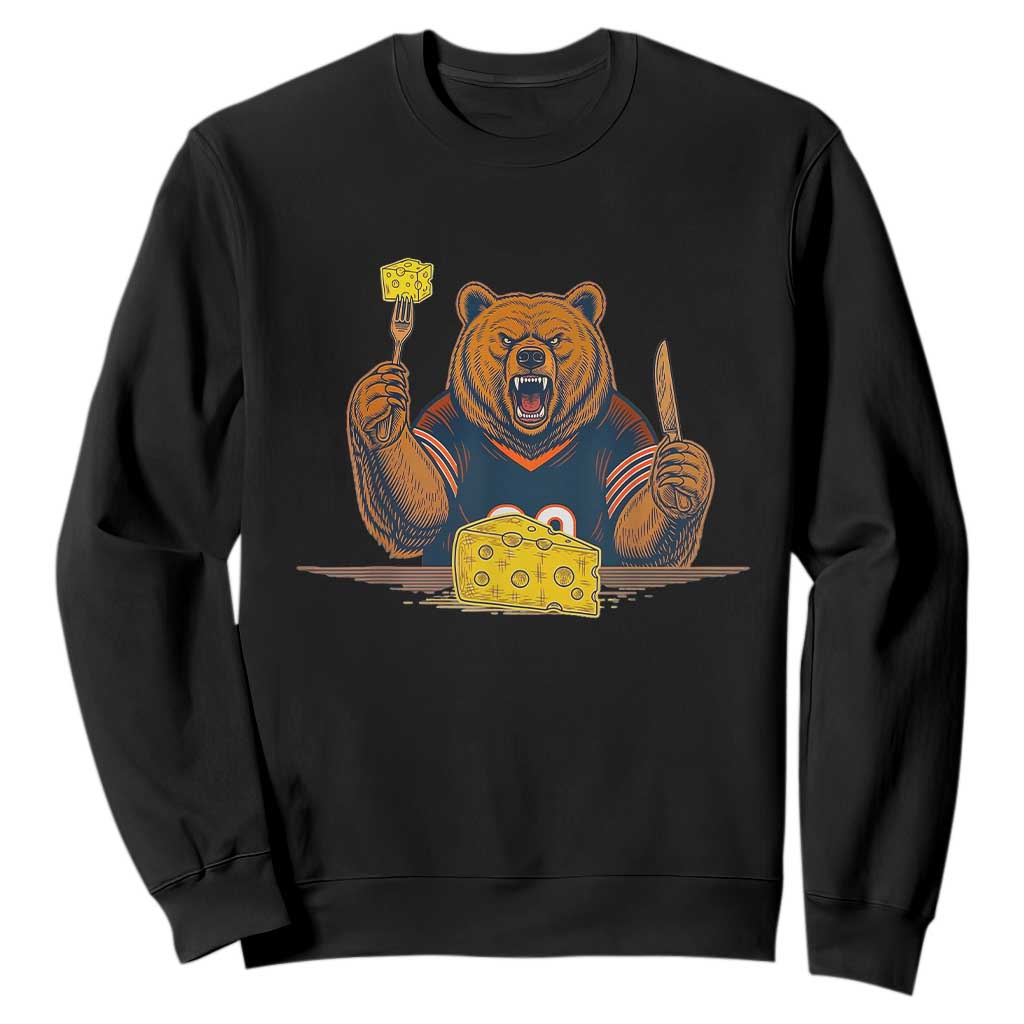 Fierce Bear Eating Cheese Sweatshirt Let's Eat Cheese Funny Sports Rivalry TS02 Black Print Your Wear