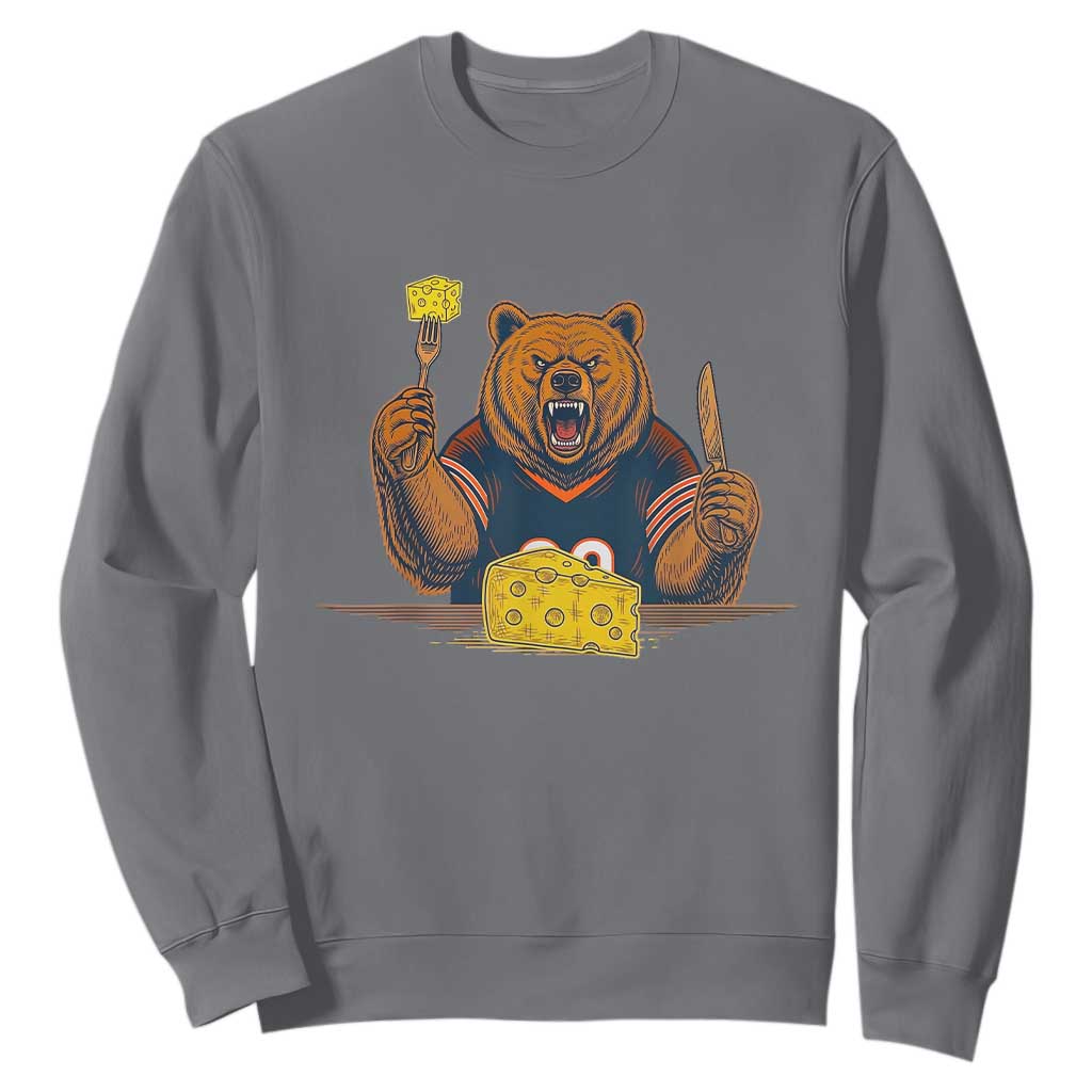 Fierce Bear Eating Cheese Sweatshirt Let's Eat Cheese Funny Sports Rivalry TS02 Charcoal Print Your Wear